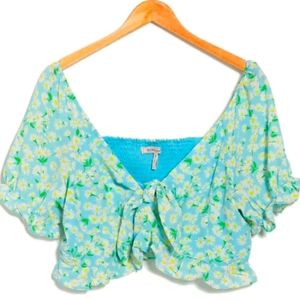 BCBGeneration Retro Daisy Floral Print Knot Crop Top Women's Size Small NWT